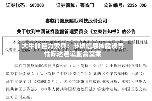 大牛股巨力索具:涉嫌信息披露误导性陈述遭证监会立案